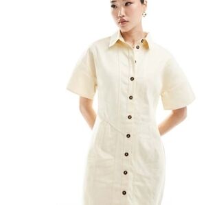 ASOS Cream Button-Front Mini Dress
